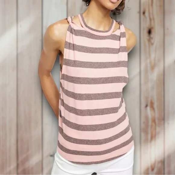 ✨ Free People We The Free The Twist Coral Light Striped Tank Top - Picture 3 of 11